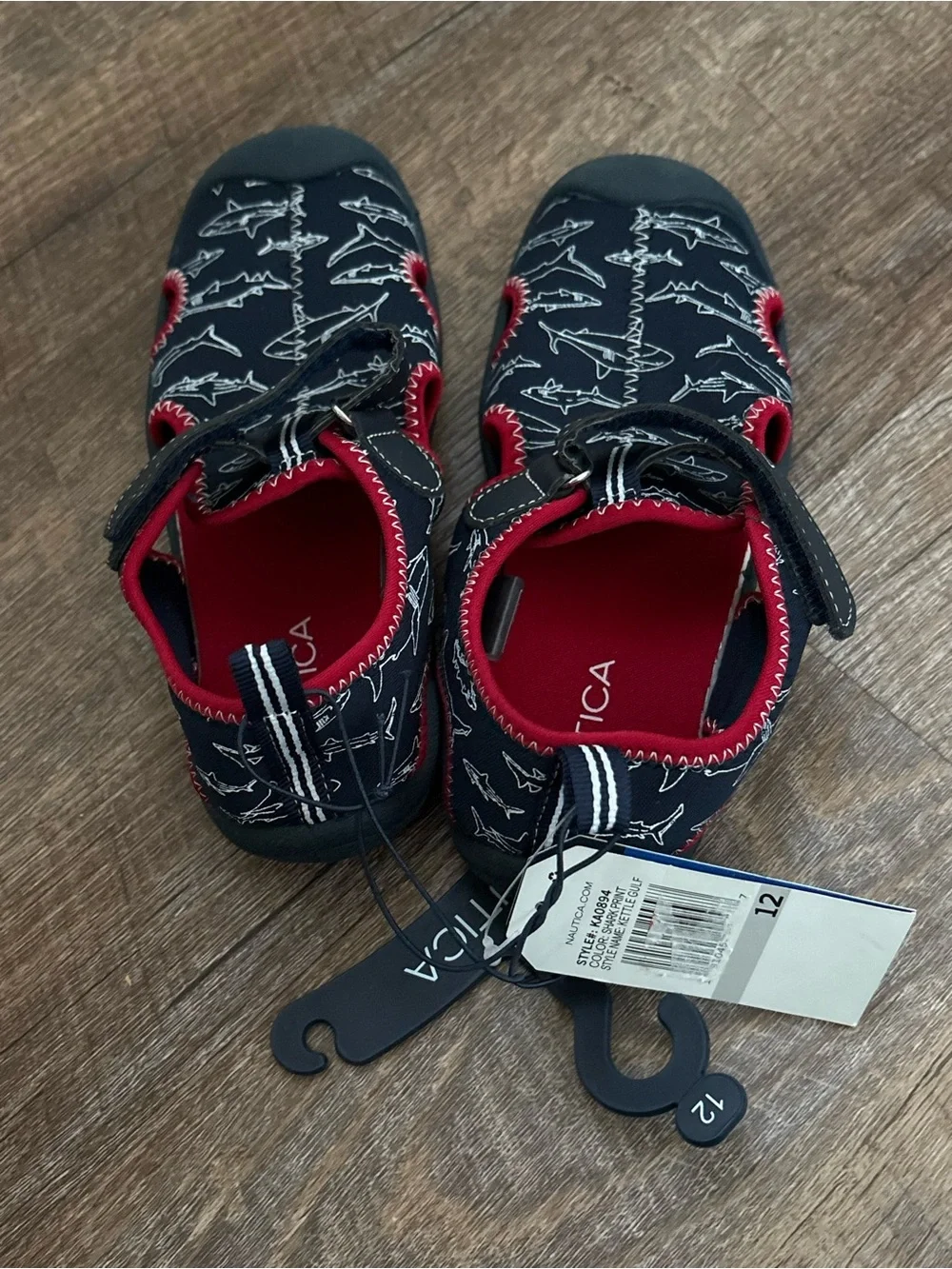 Nautica Kids Navy Shark Print Water Shoes with Red Trim